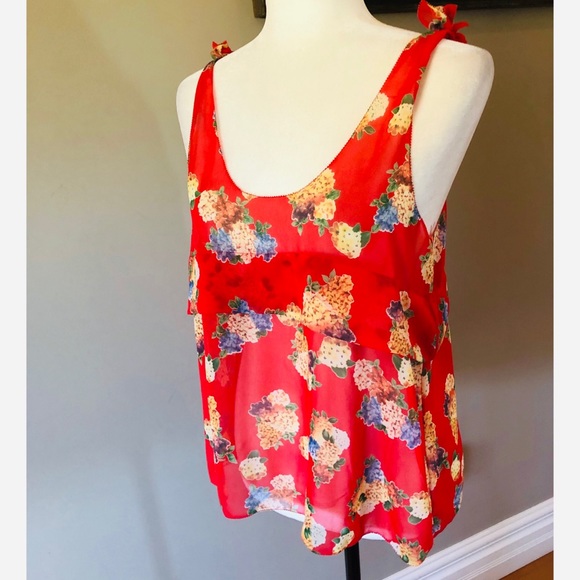 Bellatrix semi sheer red floral tank - Picture 3 of 6